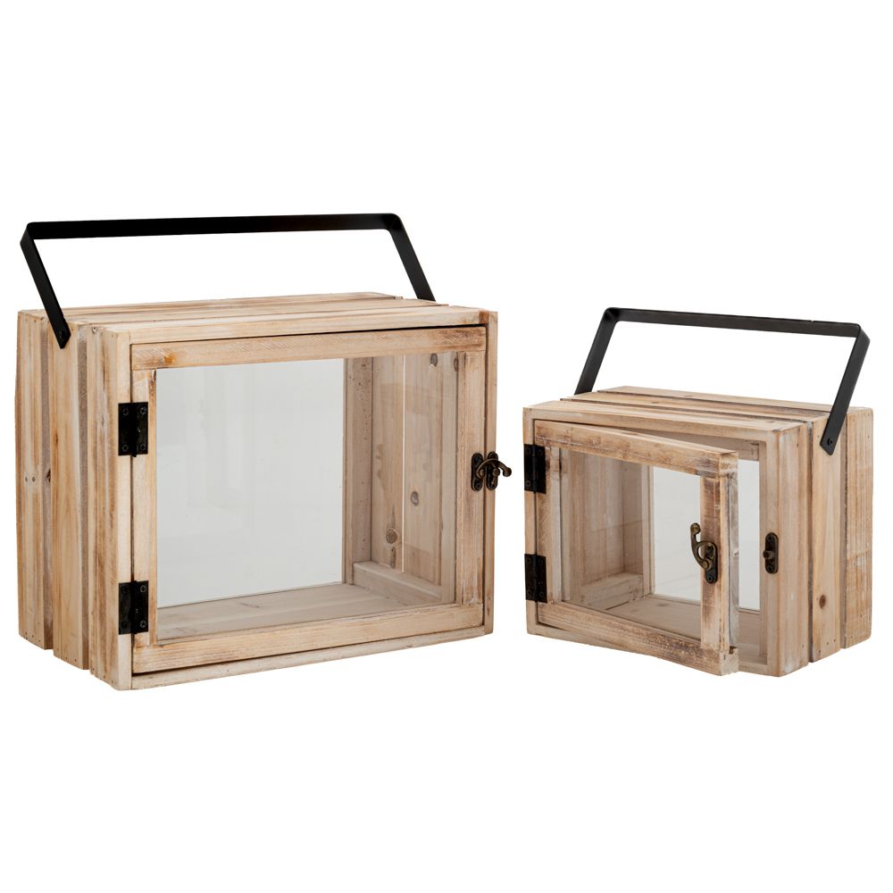 ΣΕΤ 2 ΦΑΝΑΡΙ ΞΥΛΙΝΟ ΟΡΘΟΓΩΝΙΟ ΜΕ ΜΑΥΡΟ ΧΕΡΟΥΛΙ 30Χ18Χ31 21Χ13,5Χ25ΕΚ