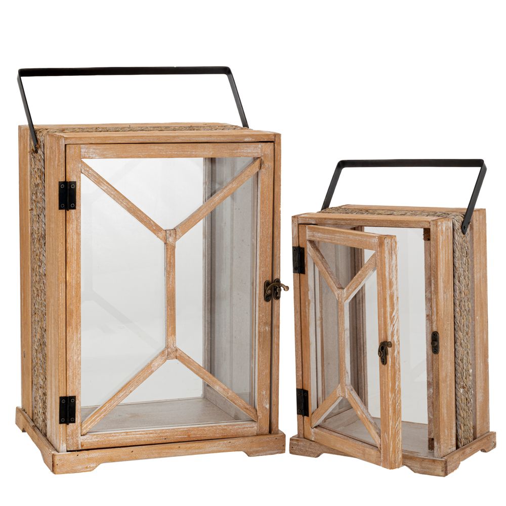 ΣΕΤ 2 ΦΑΝΑΡΙ ΛΕΥΚΟ ΞΥΛΙΝΟ ΜΕ ΜΑΥΡΟ ΧΕΡΟΥΛΙ 30,5Χ22Χ52,5 21,5Χ16Χ40ΕΚ