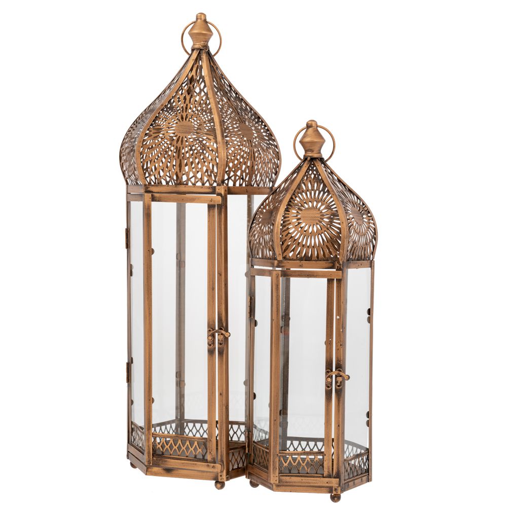 ΣΕΤ 2 ΧΡΥΣΟ VINTAGE ΜΕΤΑΛΛΙΚΟ ΦΑΝΑΡΙ 25,5Χ22,5Χ68 19,5Χ17Χ52ΕΚ