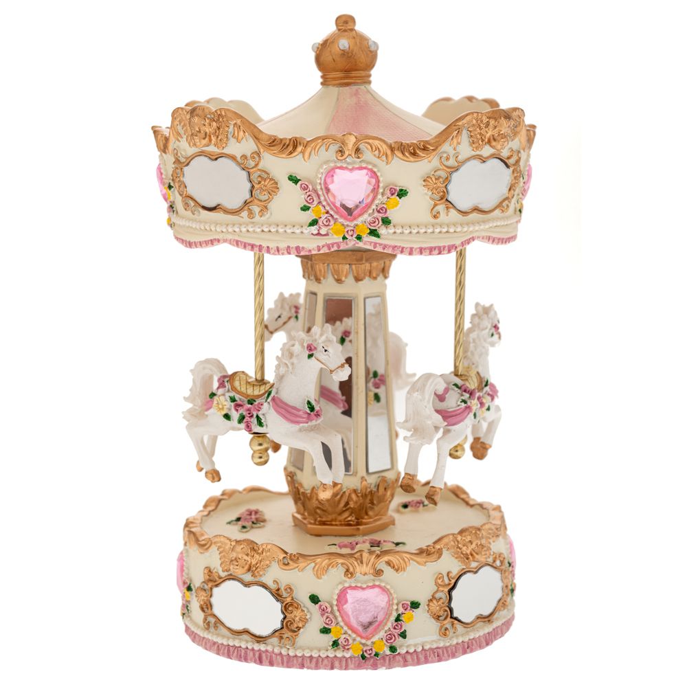 ΛΕΥΚΟ  ΧΡΥΣΟ ΠΕΡΙΣΤΡΕΦΟΜΕΝΟ ΚΟΥΡΔΙΣΤΟ ΚΑΡΟΥΖΕΛ ΜΕ 3 ΑΛΟΓΑΚΙΑ ΚΑΙ ΜΟΥΣΙΚΗ 14Χ14Χ25ΕΚ