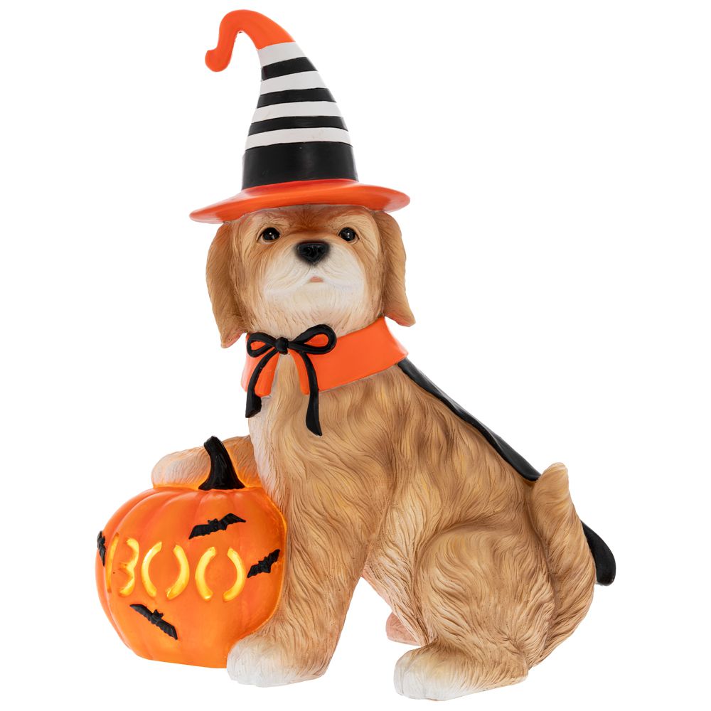 ΠΟΛΥΧΡΩΜΗ ΠΟΛΥΡΕΖΙΝ ΦΙΓΟΥΡΑ ΣΚΥΛΟΥ HALLOWEEN ΜΕ LED 34Χ19Χ41ΕΚ