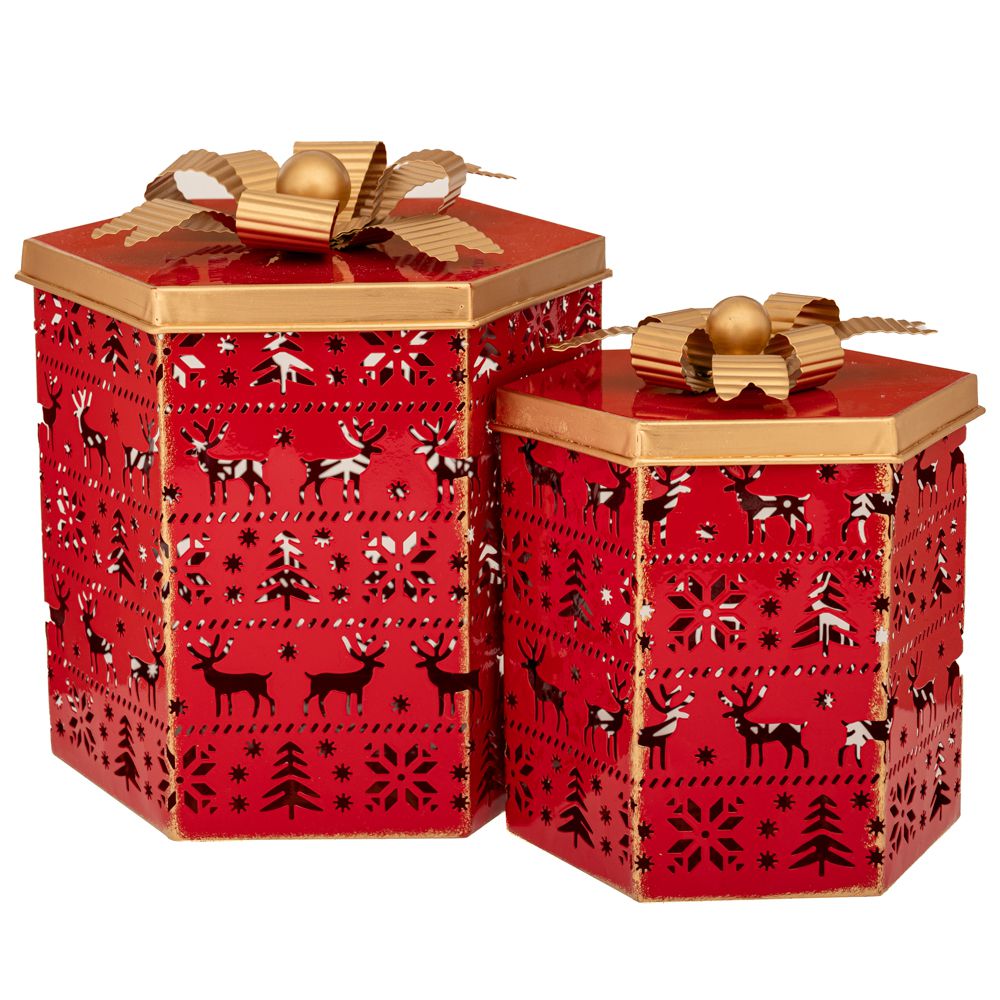 ΣΕΤ 2 ΚΟΚΚΙΝΑ ΜΕΤΑΛΛΙΚΑ ΚΟΥΤΙΑ 24.5Χ21Χ26ΕΚ 19Χ17Χ21ΕΚ