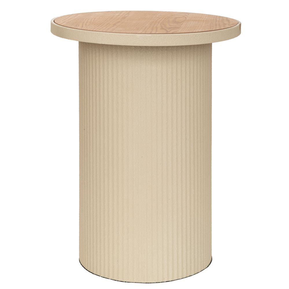 ΚΡΕΜ ΣΤΡΟΓΓΥΛΟ ΜΕΤΑΛΛΙΚΟ ΤΡΑΠΕΖΑΚΙ ΣΑΛΟΝΙΟΥ ΜΕ ΞΥΛΙΝΗ ΕΠΙΦΑΝΕΙΑ 36Χ36Χ45,5ΕΚ