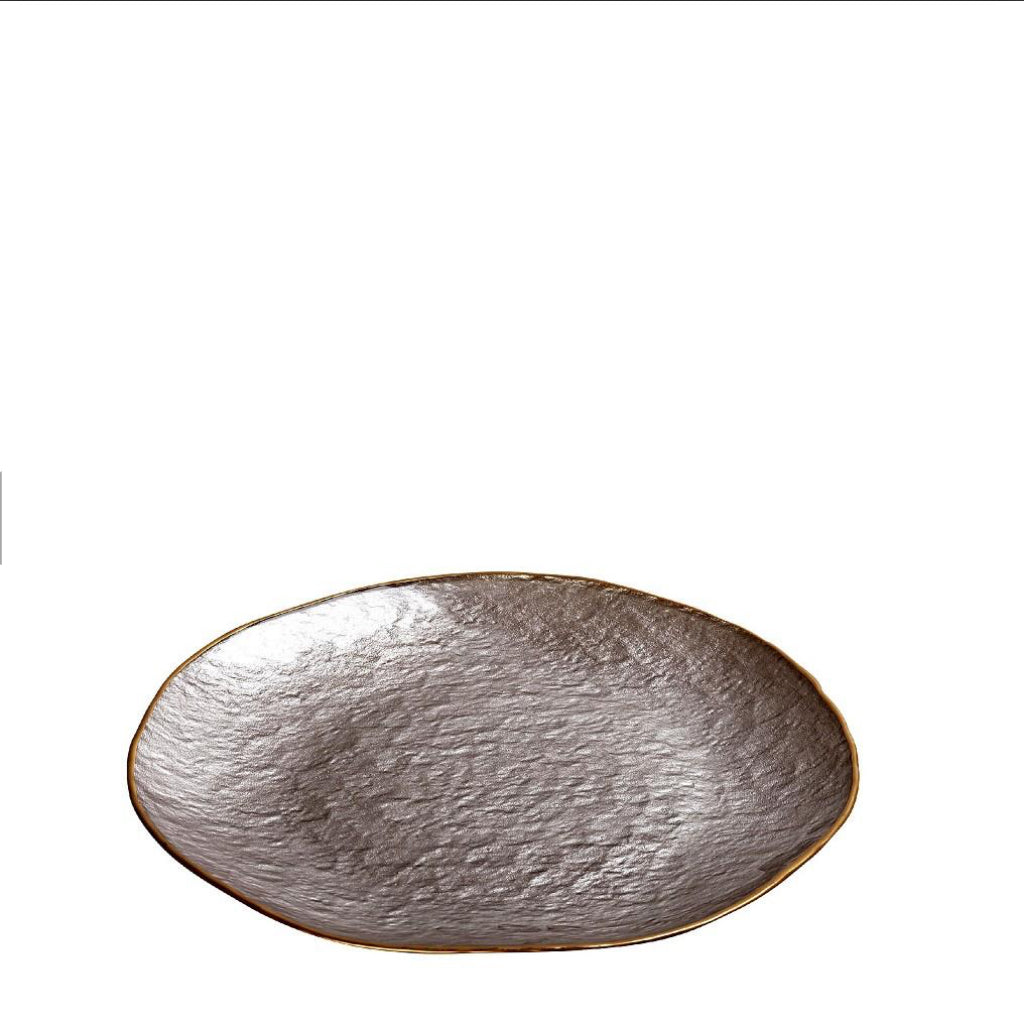 Shine πιατέλα γυάλινη ασημί με χρυσό χείλος 28εκ DAC1800