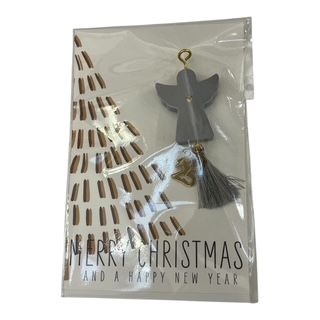 Χειροποίητο Κεραμικό Γούρι Αγγελάκι Γκρι/Χρυσό Μαγνητάκι 5cm. R06G