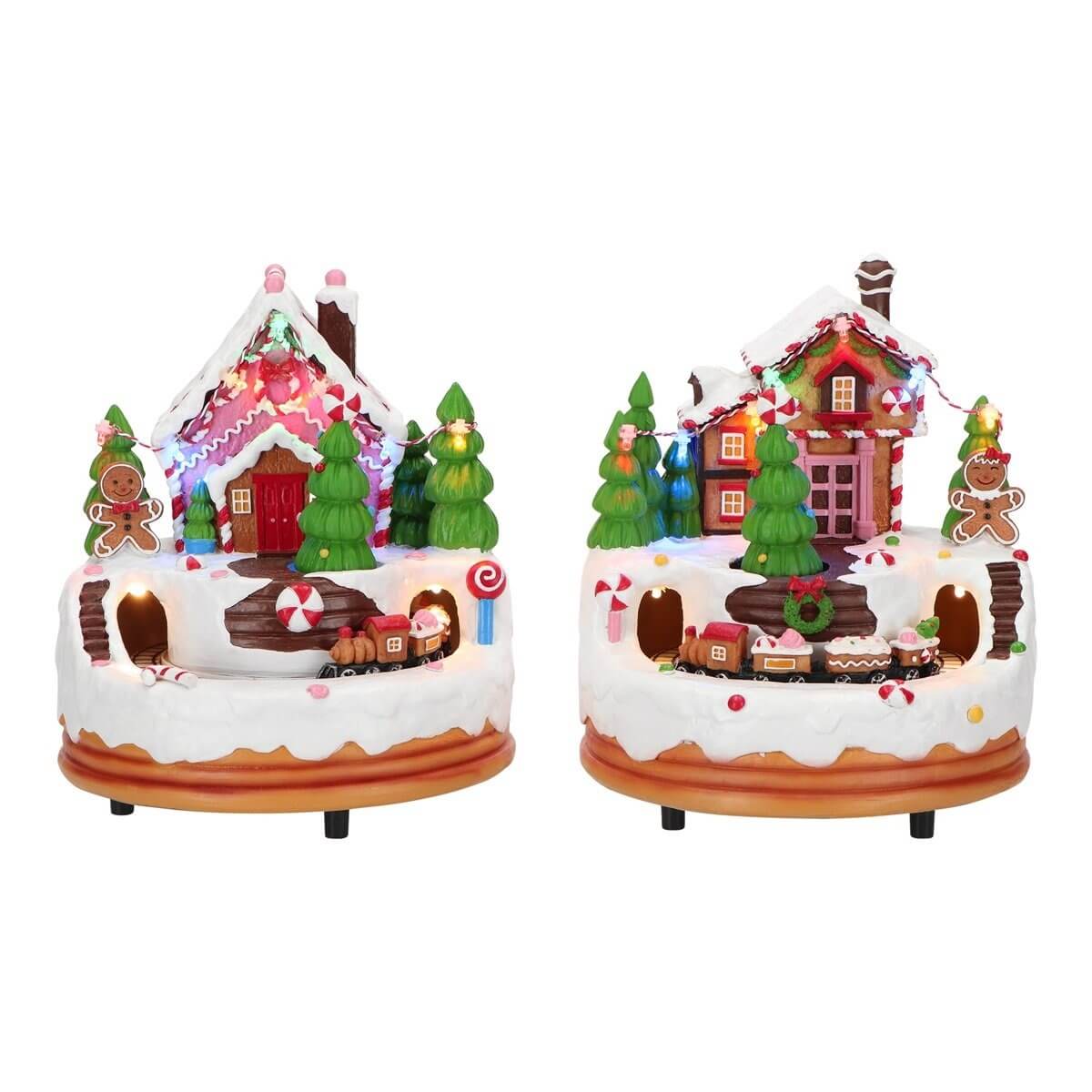 ΣΠΙΤΙ 2/ass Gingerbread ΜΕ ΧΙΟΝΙ LED animated Battery Order 16,5x16,5x20,5cm