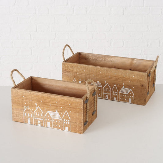 ΚΟΥΤΙ ΞΥΛΙΝΟ Nordy Set/2 ΣΧΕΔΙΟ ΣΠΙΤΙΑ L30-40 W 16-19 H14-16cm Nordy