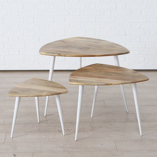 ΤΡΑΠΕΖΙ Set/3 ΒΟΗΘΗΤΙΚΟ Pijala ΦΥΣΙΚΟ Mango ΛΕΥΚΟ ΠΟΔΙ 75x75x55 cm, 60x60x46 cm, 45x45x36 cm