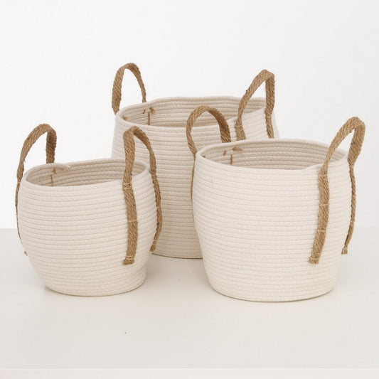 ΚΑΛΑΘΙ Set/3  ΠΛΕΚΤΟ ΚΡΕΜ Takeo H23-30cm D23-34cm Jute, Cotton