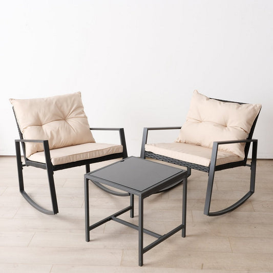 ΣΕΤ ΚΗΠΟΥ Solemio Set/3,  2 ΚΑΡΕΚΛΕΣ Η71Χ63cm -ΤΡΑΠΕΖΙ 47Χ47Χ47cm με ΜΑΞΙΛΑΡΙΑ ΕΚΡΟΥ ΜΕΤΑΛΛΟ Rattan ΜΑΥΡΟ