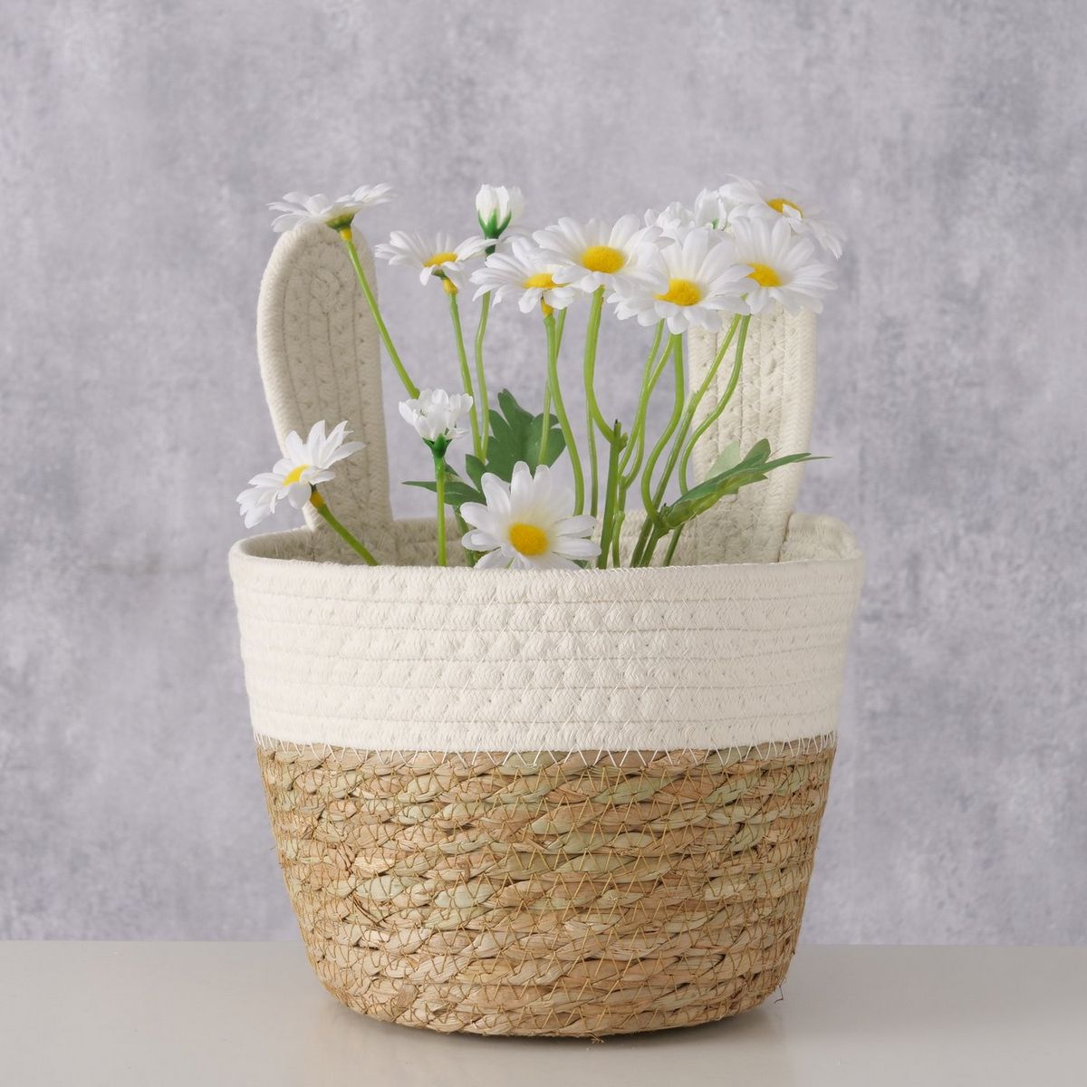 ΚΑΛΑΘΙ ΛΑΓΟΣ Nila ΚΡΕΜ Round, H27cm D20cm, Cotton, Polyester, Seagrass