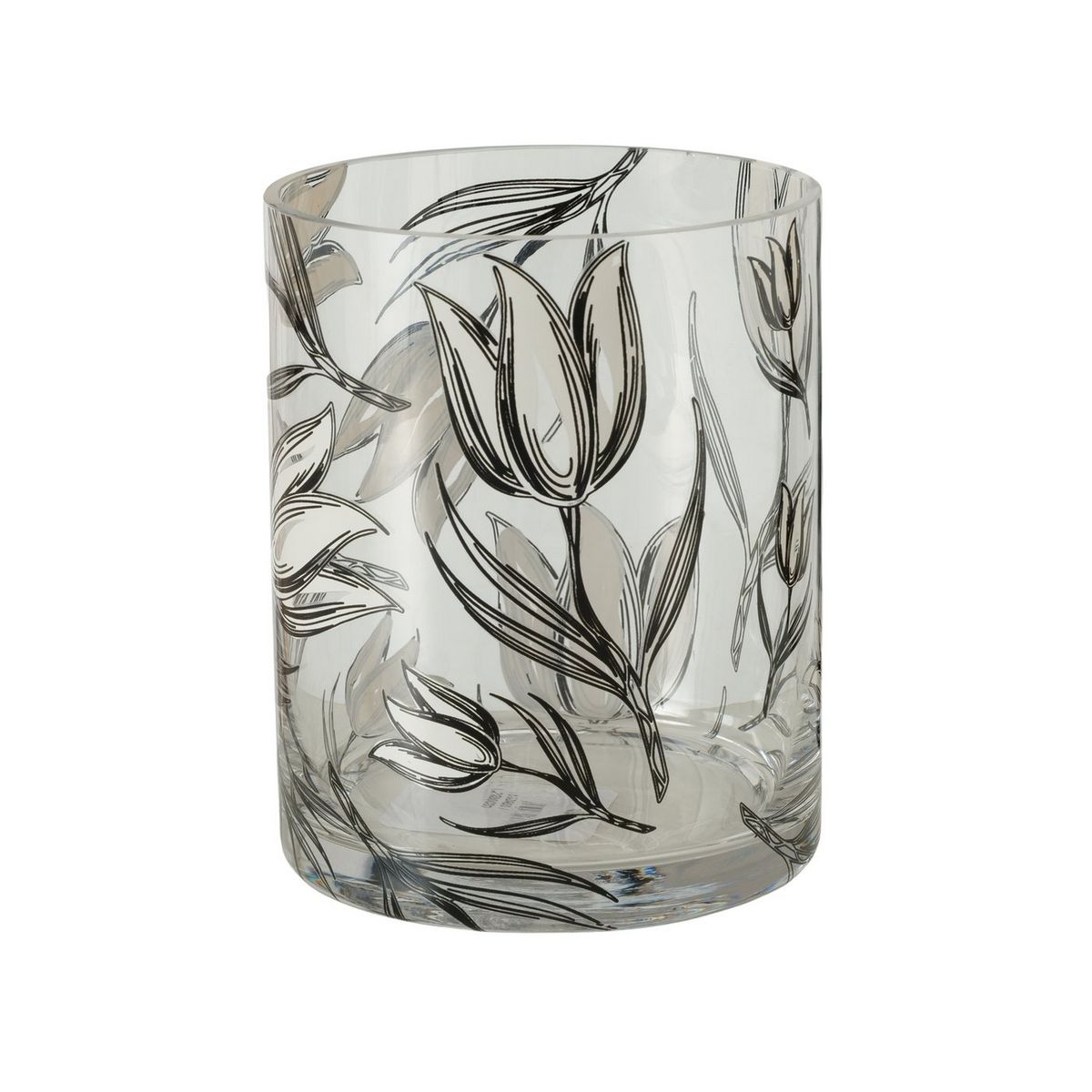 ΒΑΖΟ Carina, H15cm, D12cm ΔΙΑΦΑΝΕΣ ΓΥΑΛΙ, ΜΑΥΡΟ Floral