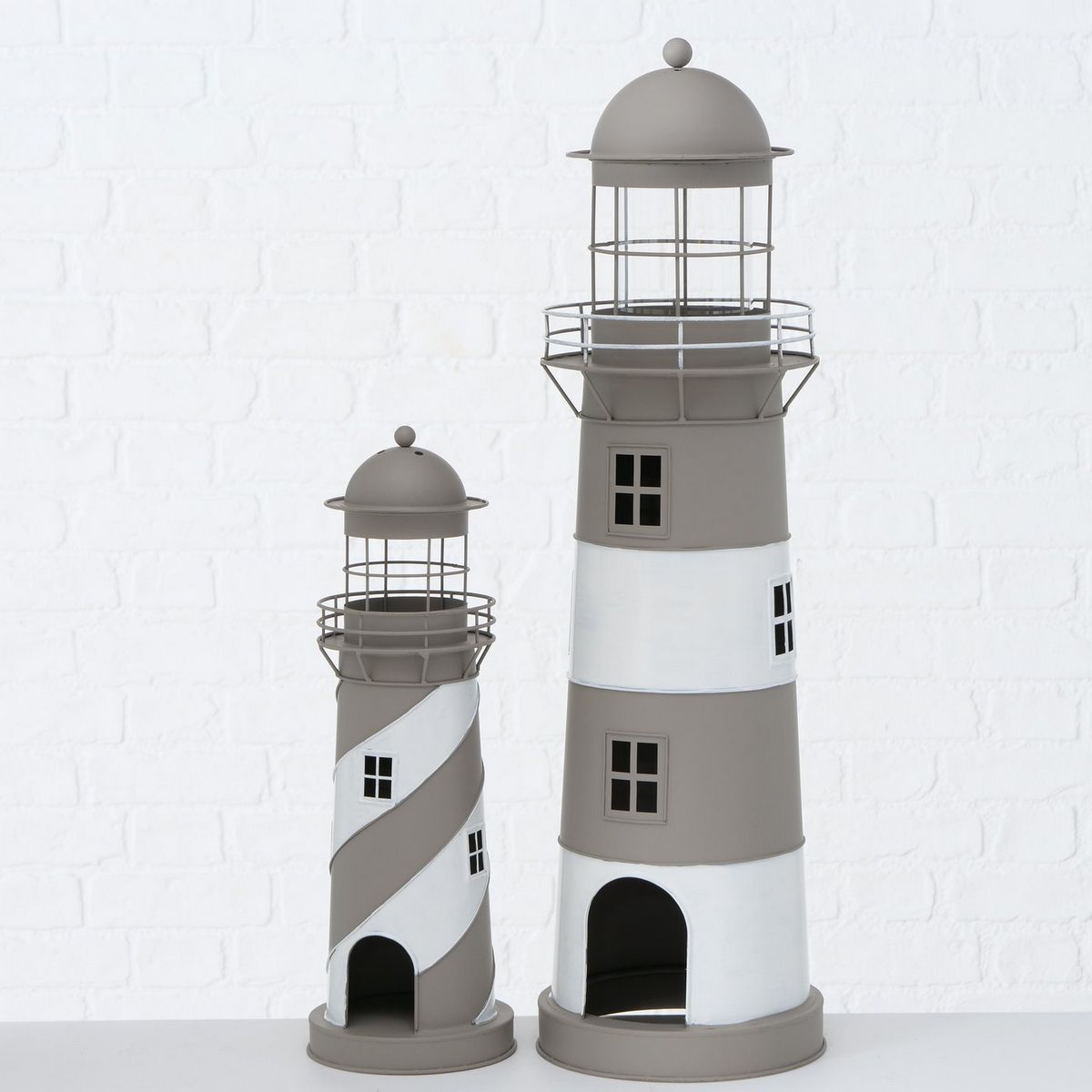 ΦΑΡΟΣ Set/2 Amrum ΓΚΡΙ ΛΕΥΚΟ ΡΙΓΕ H48/75cm, D16/22cm ΜΕΤΑΛΛΟ ΓΥΑΛΙ