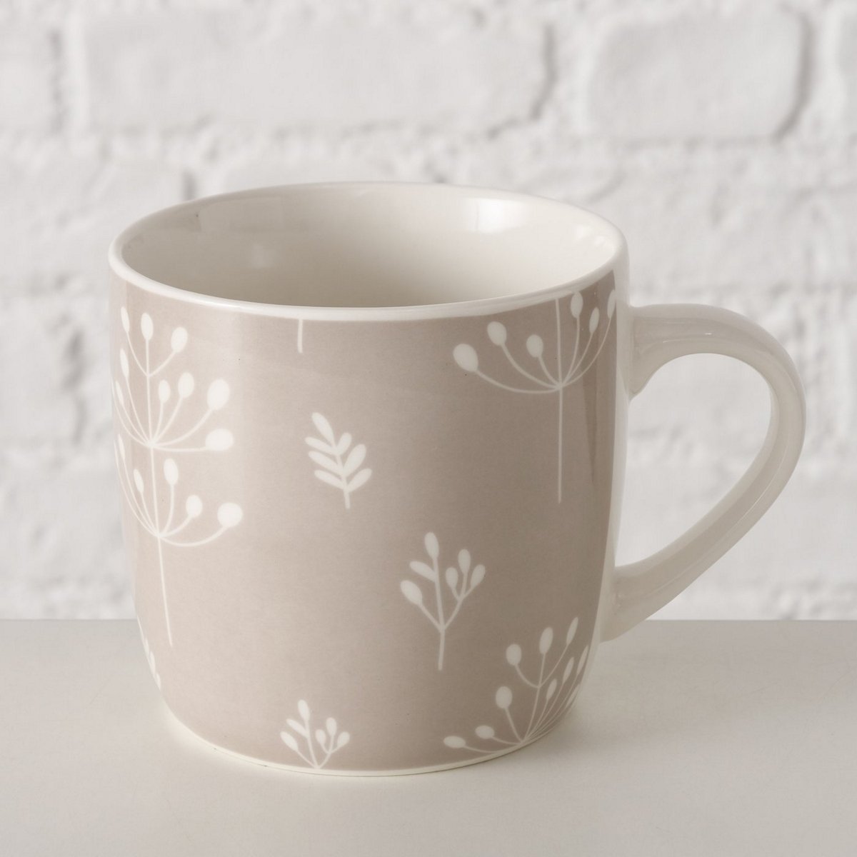 ΚΟΥΠΑ Farah ΜΠΕΖ ΛΕΥΚΟ Floral 400ml H9cm D9,5cm Dishwasher proof New Bone