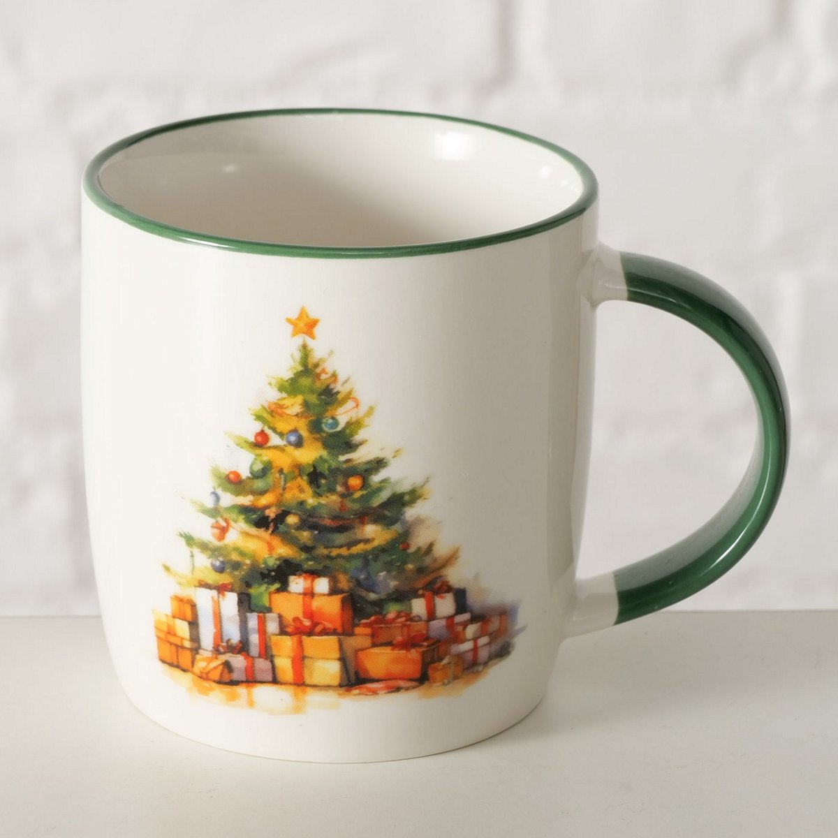 ΚΟΥΠΑ ΧΡΙΣΤΟΥΓΕΝΝΙΑΤΙΚΟ ΔΕΝΤΡΟ Navis 340ml H9 D8.5 Dishwasher proof ΕΚΡΟΥ ΠΡΑΣΙΝΟ New Bone