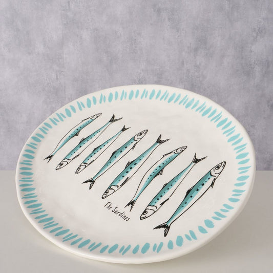 ΠΙΑΤΟ ΣΕΡΒΙΡΙΣΜΑΤΟΣ ΟΒΑΛ ΣΧΕΔΙΟ Sardine, ΛΕΥΚΟ ΤΙΡΚΟΥΑΖ  39Χ31Χ3cm ΚΕΡΑΜΙΚΟ