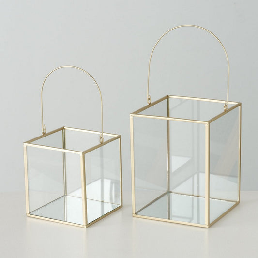 ΚΗΡΟΠΗΓΙΟ ΓΥΑΛΙΝΟ Set/2 Malta H14-19 cm ΧΡΥΣΟ ΤΕΤΡΑΓΩΝΟ ΜΕΤΑΛΛΟ