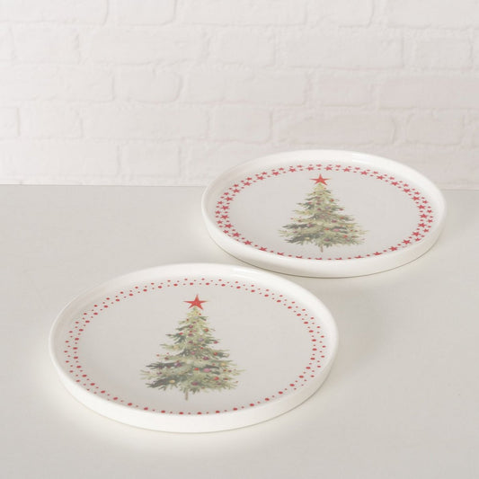 ΠΙΑΤΟ  2/ass  ΣΧΕΔΙΟ ΧΡΙΣΤΟΥΓ ΔΕΝΤΡΟ D21cm Delica Dishwasher safe ΛΕΥΚΟ ΠΡΑΣΙΝΟ New Bone ΠΟΡΣΕΛΑΝΗ