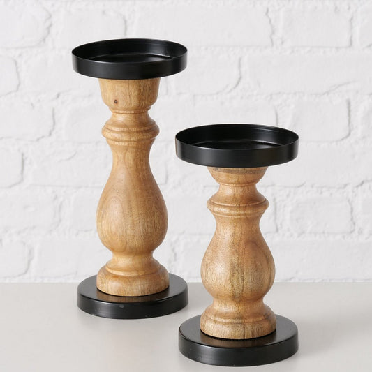 ΚΗΡΟΠΗΓΙΟ Set/2 ΞΥΛΟ Mango ΜΑΥΡΟ ΜΕΤΑΛΛΟ Ceros D10 H18/24cm