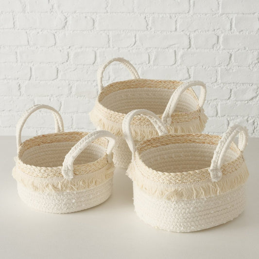 ΚΑΛΑΘΙ Taito ΛΕΥΚΟ ΜΕ ΚΡΟΣΣΙΑ Set/3  ΟΒΑΛ H12/14/16cm D20/22/25cm cotton