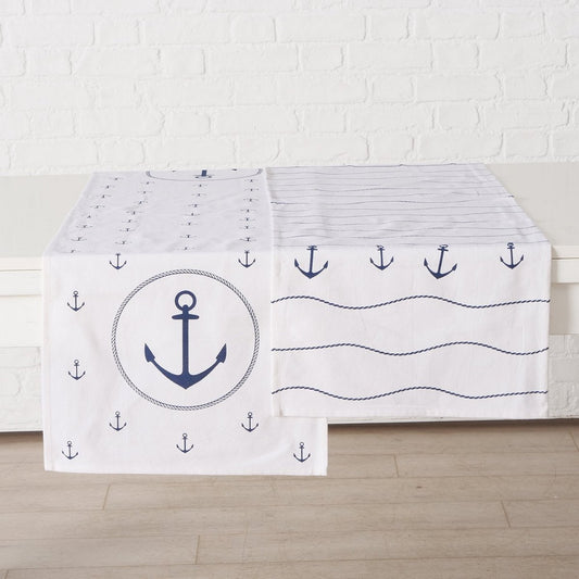 ΤΡΑΒΕΡΣΑ 2/ass ΣΧΕΔΙΟ ΑΓΚΥΡΑ ΛΕΥΚΟ ΜΠΛΕ Busum W40 L140cm Cotton