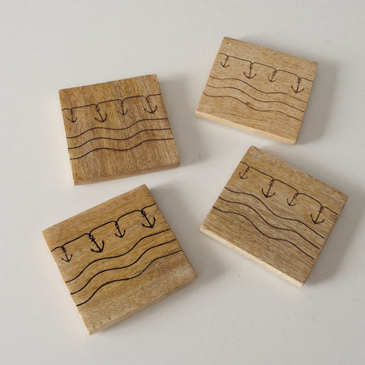 ΣΟΥΒΕΡ set/4 ΣΧΕΔΙΟ ΑΓΚΥΡΑ Busum 10X10cm ΞΥΛΟ ΦΥΣΙΚΟ Mango
