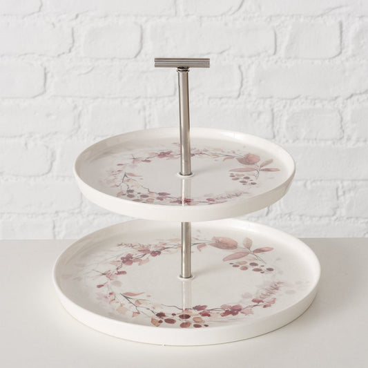 ΠΙΑΤΕΛΑ 2ΠΛΗ Bernada ΣΧΕΔΙΟ ΦΥΛΛΑ ΚΑΦΕ ΡΟΖ H22cm D26cm Stainless steel, New Bone ΠΟΡΣΕΛΑΝΗ