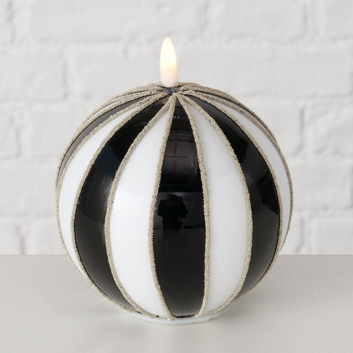 ΚΕΡΙ ΜΠΑΛΑ LED ΜΠΑΤΑΡΙΑΣ Timer  ΑΣΠΡΟΜΑΥΡΟ ΧΡΥΣΟ Janet H16cm D12cm