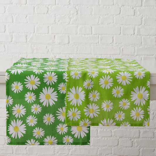ΤΡΑΒΕΡΣΑ 2/ass ΣΧΕΔΙΟ ΜΑΡΓΑΡΙΤΕΣ Daisie 140Χ40cm Floral ΠΡΑΣΙΝΟ ΛΕΥΚΟ cotton
