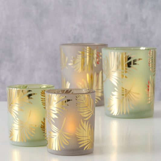 ΚΗΡΟΠΗΓΙΟ 2/ass Set/2 ΣΧΕΔΙΟ ΦΥΛΛΑ Golden Jungle  ΚΑΦΕ ΠΡΑΣΙΝΟ H9-13cm d7/10cm ΓΥΑΛΙ Floral