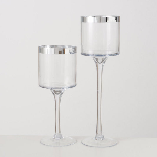 ΚΗΡΟΠΗΓΙΟ  Set/2 Arosa ΓΥΑΛΙ ΔΙΑΦΑΝΕΣ ΡΙΓΑ ΑΣΗΜΙ H30/40cm D12cm