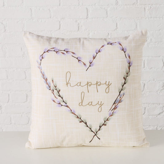 ΜΑΞΙΛΑΡΙ Salix Heart Floral ΜΩΒ Cotton ΕΚΡΟΥ 45Χ45Χ12cm