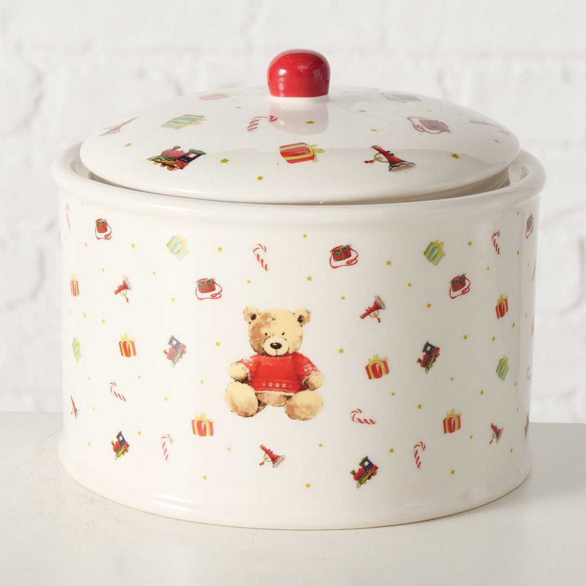 ΜΠΙΣΚΟΤΙΕΡΑ ΑΡΚΟΥΔΑΚΙΑ Bailey ΚΑΦΕ ΚΟΚΚΙΝΟ ΛΕΥΚΟ Dishwasher proof, H15cm D18cm ΚΕΡΑΜΙΚΟ