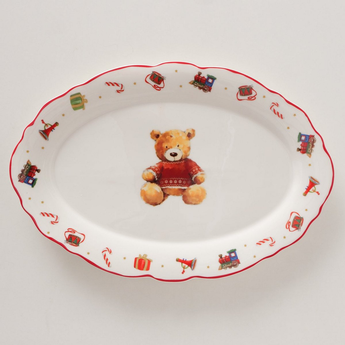 ΠΙΑΤΕΛΑ ΟΒΑΛ ΑΡΚΟΥΔΑΚΙΑ Bailey ΚΑΦΕ ΚΟΚΚΙΝΟ ΛΕΥΚΟ 31X21,2X2cm New Bone ΠΟΡΣΕΛΑΝΗ