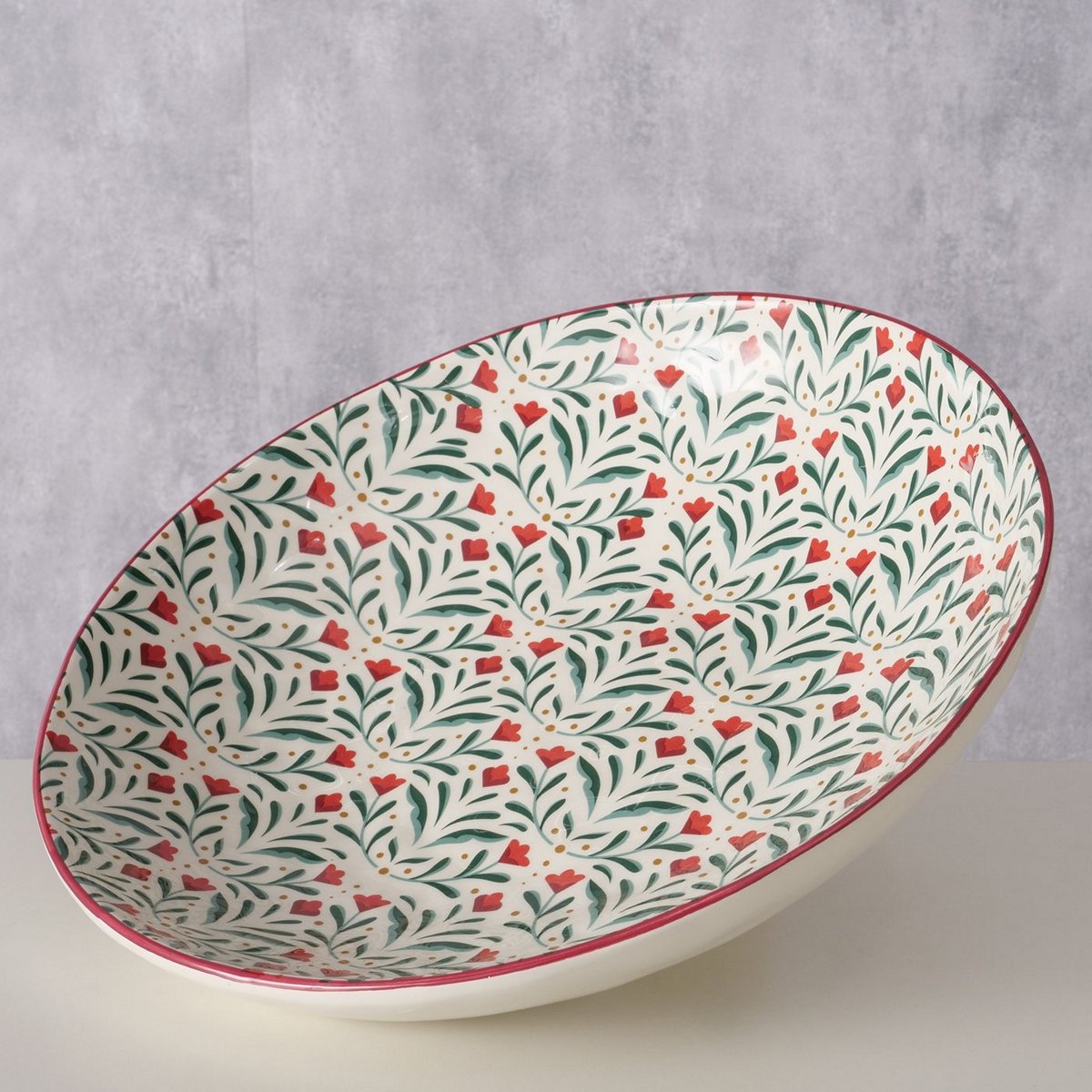 ΜΠΟΛ Paris FLORAL ΚΟΚΚΙΝΟ ΠΡΑΣΙΝΟ Dishwasher proof, H7,5cm D34cm ΚΕΡΑΜΙΚΟ