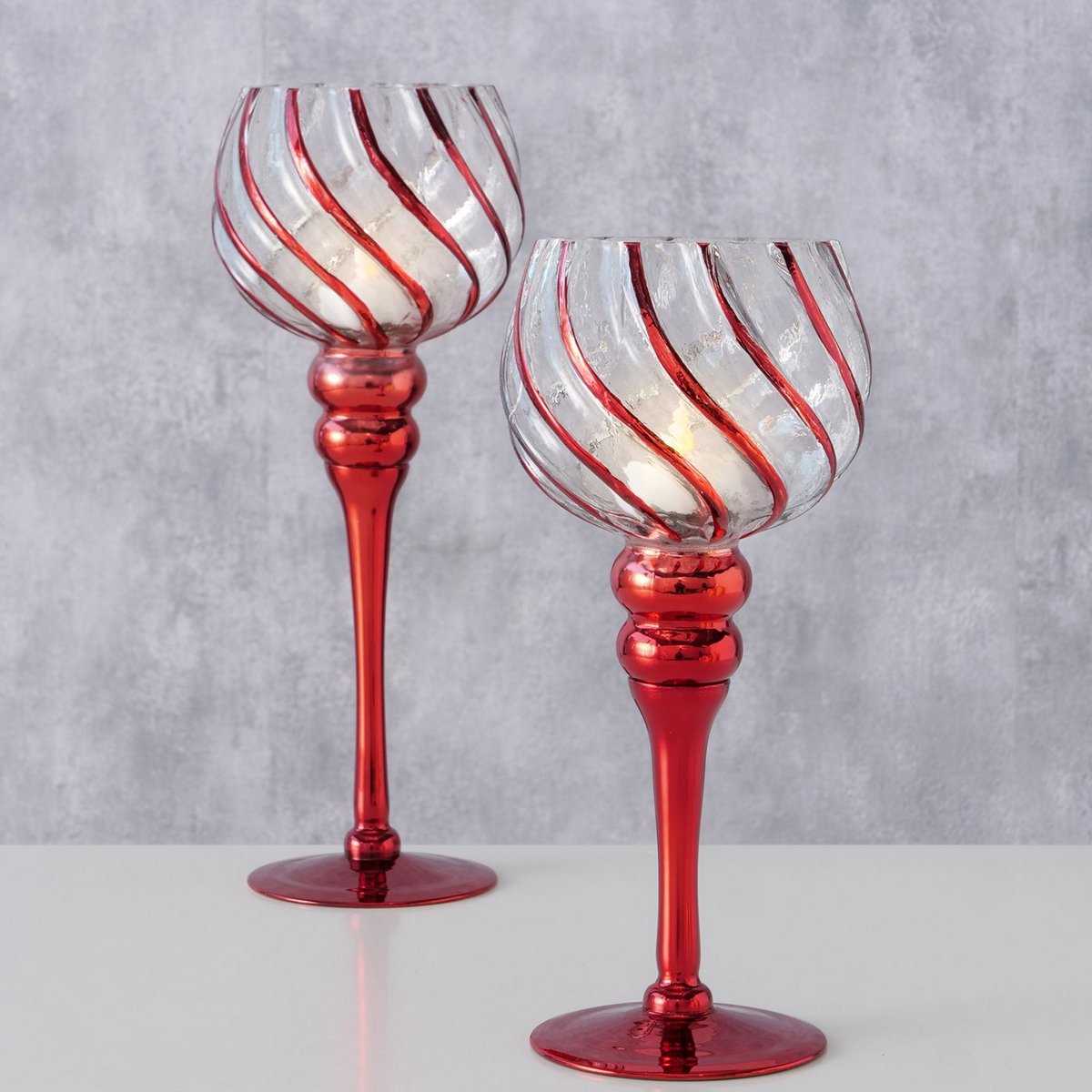 ΚΗΡΟΠΗΓΙΟ Set/2 ΚΟΚΚΙΝΟ ΡΙΓΕ Manou  H29-34,3cm ΓΥΑΛΙ