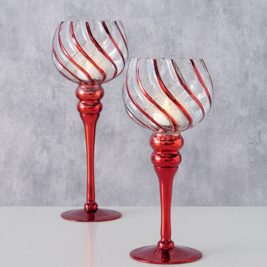 ΚΗΡΟΠΗΓΙΟ Set/2 ΚΟΚΚΙΝΟ ΡΙΓΕ Manou  H29-34,3cm ΓΥΑΛΙ