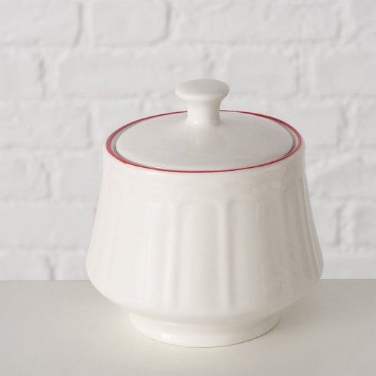 ΖΑΧΑΡΙΕΡΑ Hedda ΛΕΥΚΟ ΚΟΚΚΙΝΗ ΡΙΓΑ Dishwasher proof, H11cm, D11cm Porcelain