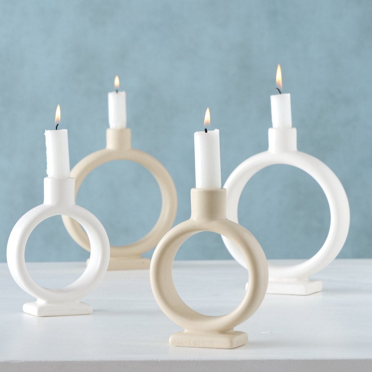 ΚΗΡΟΠΗΓΙΟ 2/ass Set/2 ΣΤΡΟΓΓΥΛΟ Valongo ΛΕΥΚΟ ΜΠΕΖ  11X6X14cm 16xX5X20cm ΚΕΡΑΜΙΚΟ