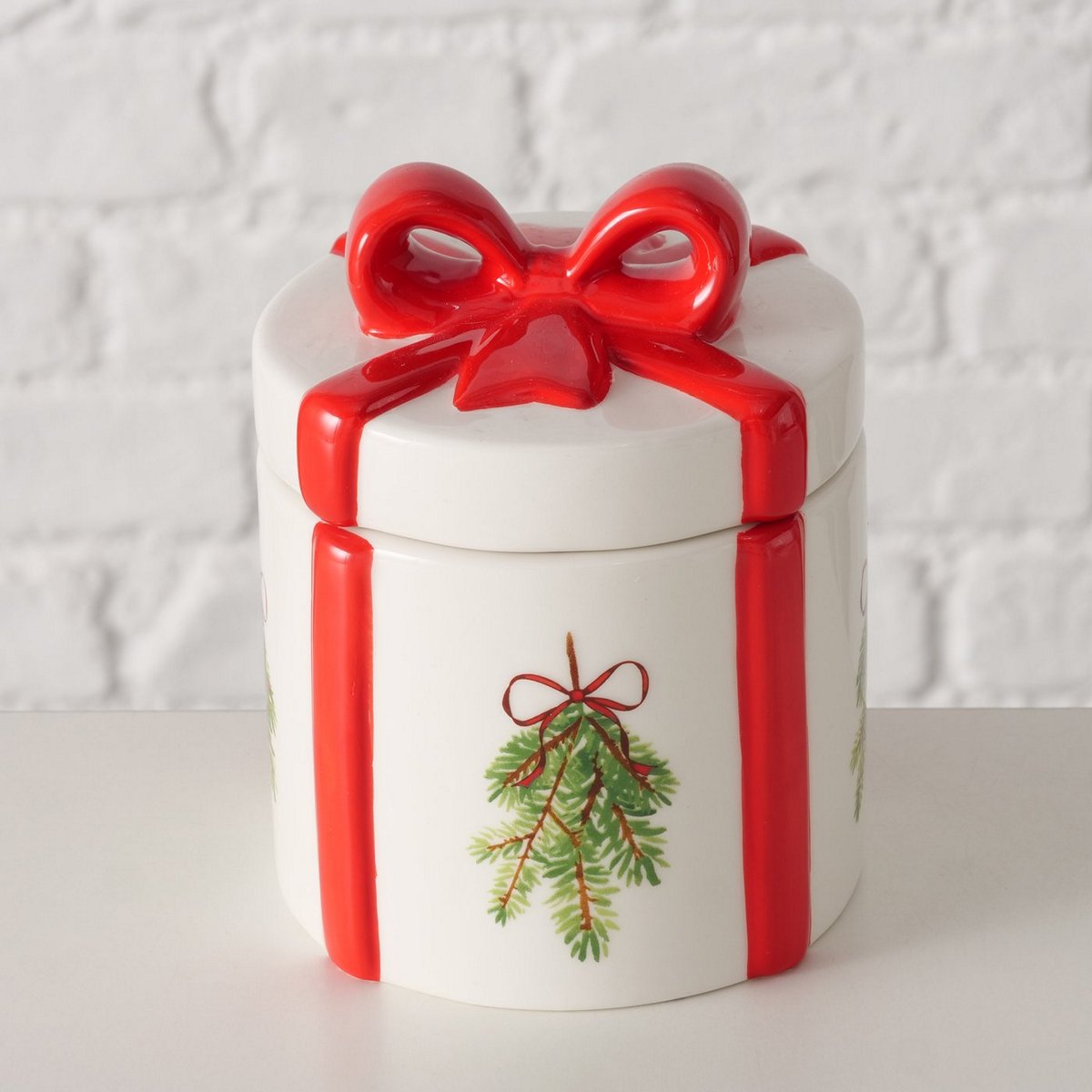 ΔΟΧΕΙΟ ΑΠΟΘΗΚΕΥΣΗΣ ΛΕΥΚΟ, ΦΙΟΓΚΟ ΚΟΚΚΙΝΟ ΚΑΙ ΓΚΙ ΜΕ ΕΛΑΤΟ Noelle H13cm D10cm ΚΕΡΑΜΙΚΟ