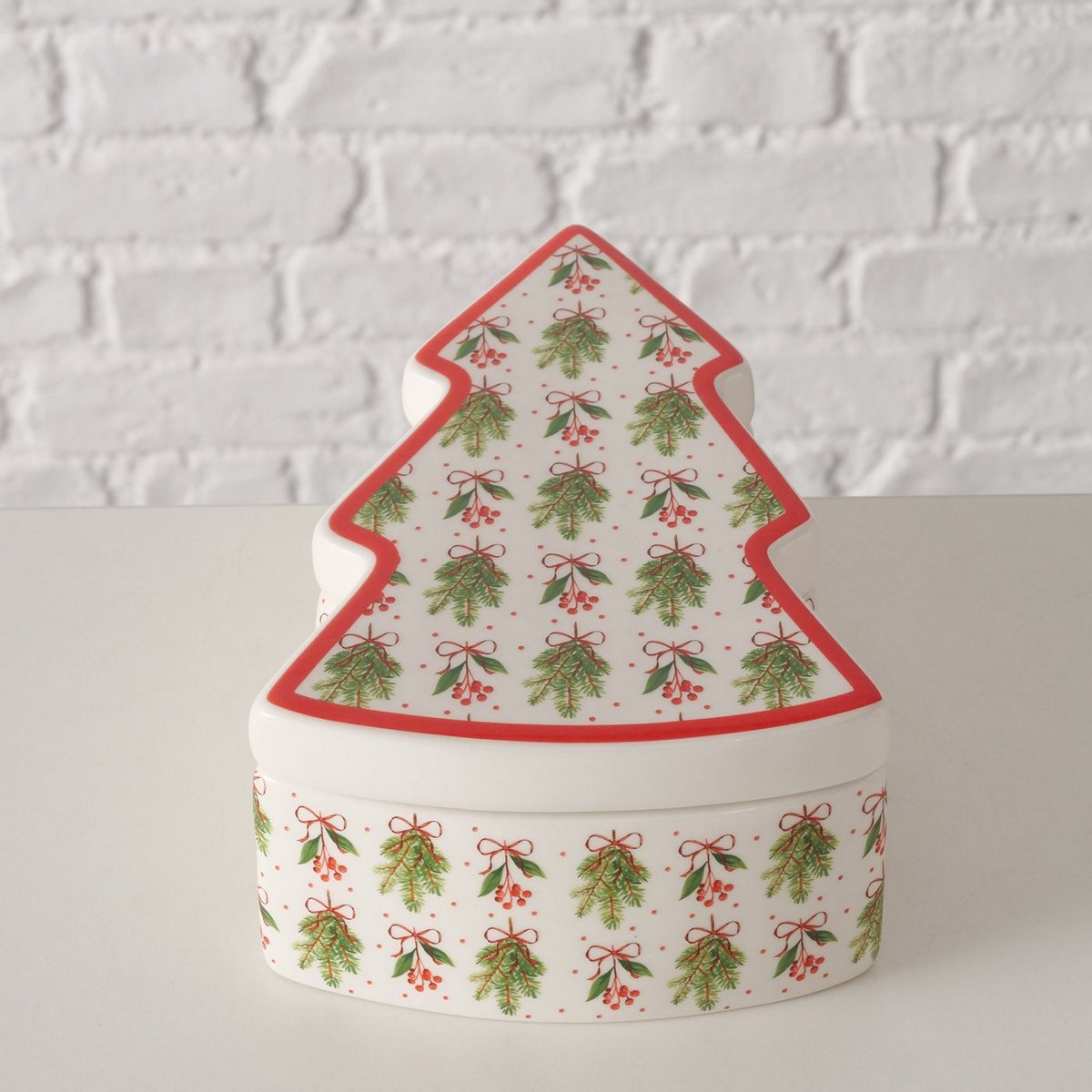 ΔΟΧΕΙΟ ΑΠΟΘΗΚΕΥΣΗΣ ΔΕΝΤΡΟ Noelle ΚΟΚΚΙΝΟ ΛΕΥΚΟ ΠΡΑΣΙΝΟ 20X13,5X8cm ΚΕΡΑΜΙΚΟ