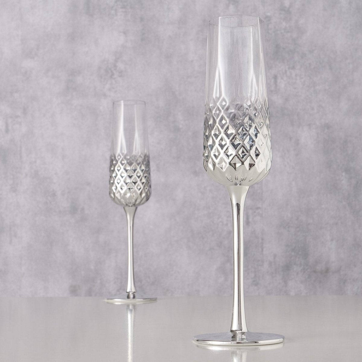 ΠΟΤΗΡΙ ΣΑΜΠΑΝΙΑ 2ΤΕΜ Crystal  H25cm D6,5cm ΑΣΗΜΙ ΜΕΤΑΛΛΙΚΟ, ΓΥΑΛΙ