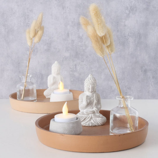 ΔΙΣΚΟΣ Asana 2/ass set/5  ΒΟΥΔΑΣ,  ΚΗΡΟΠΗΓΙΟ ΠΕΤΡΙΝΟ, ΔΙΣΚΟΣ MDF, ΒΑΖΟ ΓΥΑΛΙ, ΑΠΟΞΗΡΑΜΕΝΑ H11cm D20,7cm