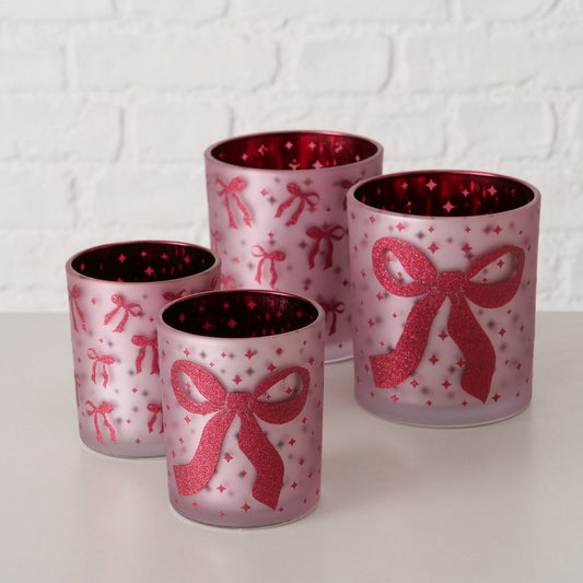 ΚΗΡΟΠΗΓΙΟ 2/ass Set/2 ΡΟΖ ΜΕ ΚΟΚΚΙΝΗ ΚΟΡΔΕΛΑ Boucle H8,4/10,2cm  D7/9cm ΓΥΑΛΙ