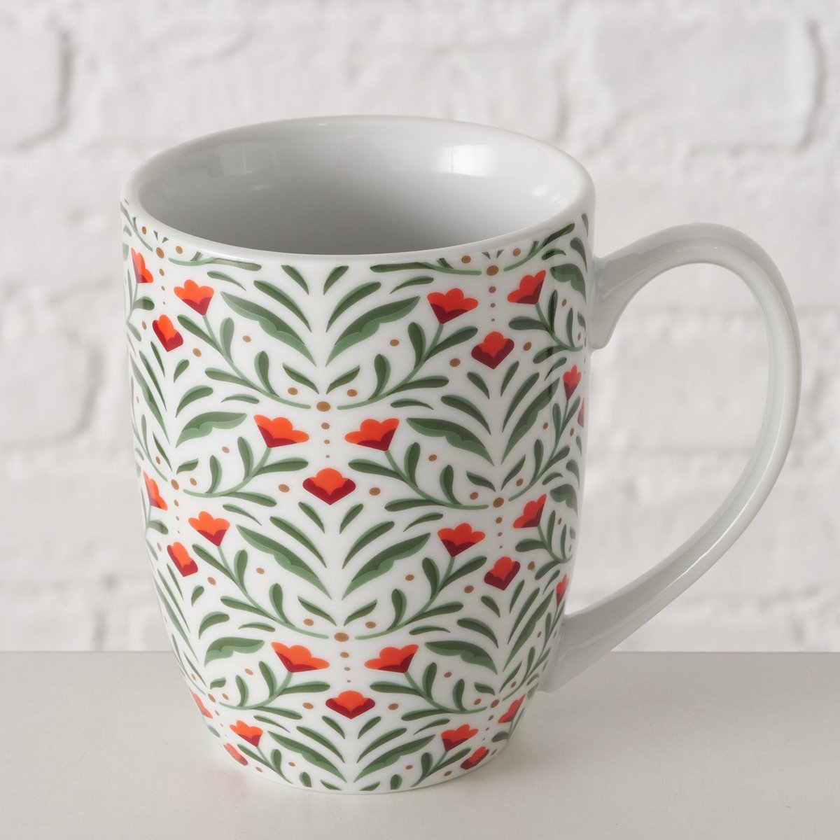 ΚΟΥΠΑ Paris 330ml Floral ΚΟΚΚΙΝΟ ΠΡΑΣΙΝΟ H10,5cm D8,3cm Dishwasher proof ΠΟΡΣΕΛΑΝΗ