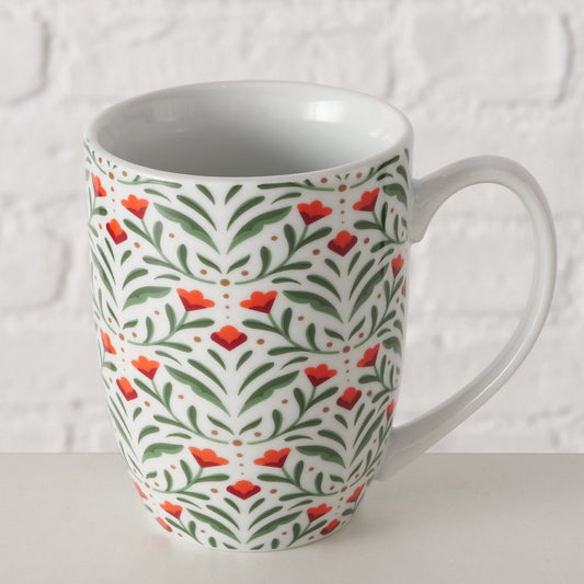 ΚΟΥΠΑ Paris 330ml Floral ΚΟΚΚΙΝΟ ΠΡΑΣΙΝΟ H10,5cm D8,3cm Dishwasher proof ΠΟΡΣΕΛΑΝΗ