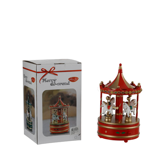 ΚΑΡΟΥΖΕΛ ΚΟΚΚΙΝΟ Musical box ΠΕΡΙΣΤΡΕΦΟΜΕΝΟ H23,5 D12cm plywood
