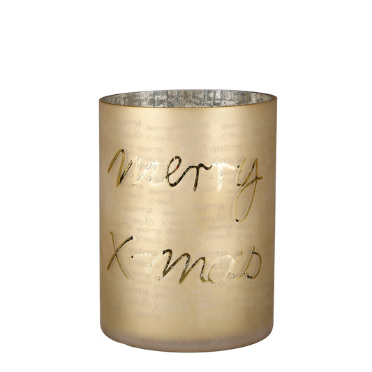 ΚΗΡΟΠΗΓΙΟ ME ΕΥΧΗ MERRY CHRISTMAS ΧΡΥΣΟ - h20 d15cm ΓΥΑΛΙ     20-27-868