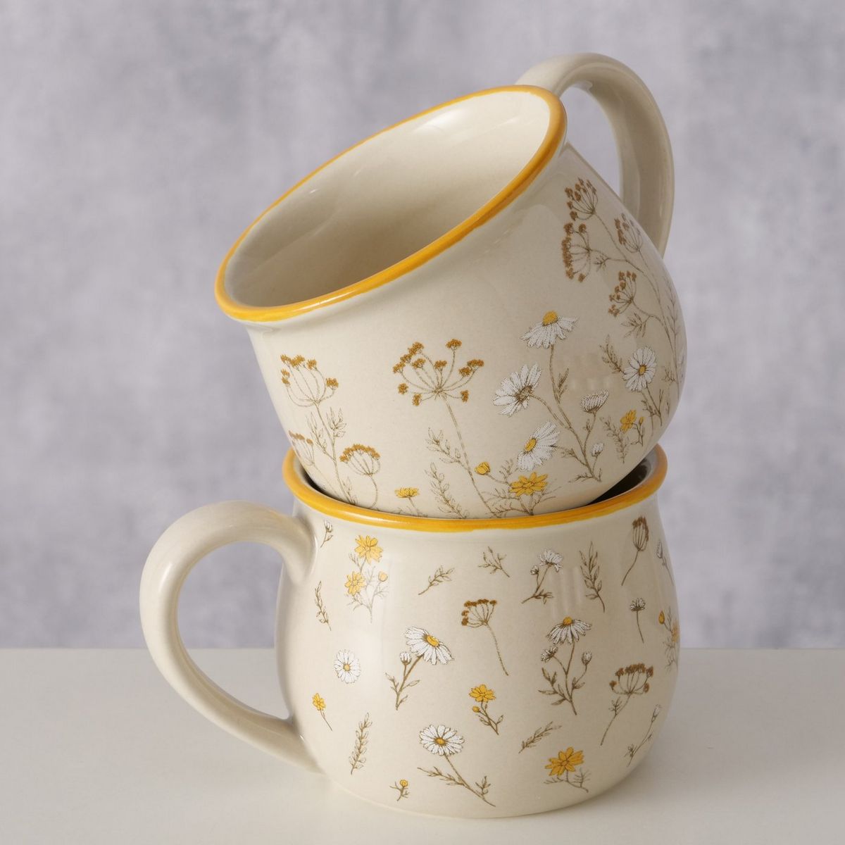 ΚΟΥΠΑ 2/ass H6cm D8cm  ΣΧΕΔΙΟ Meadow, ΕΚΡΟΥ 180ml, Dishwasher proof, Floral New Bone