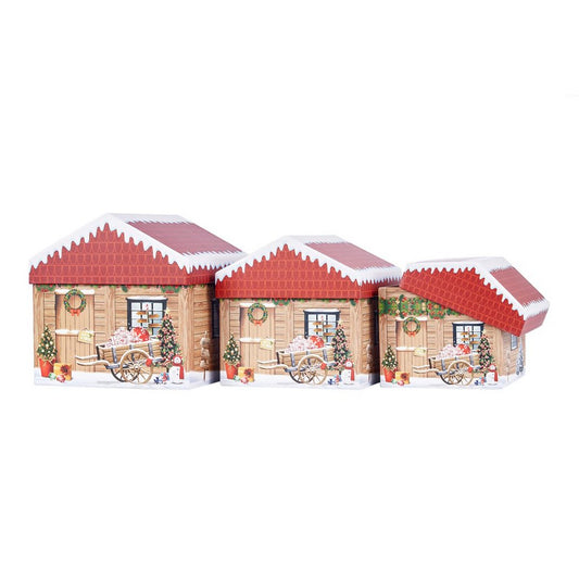 ΚΟΥΤΙ set/3 ΣΠΙΤΙ ΚΑΦΕ ΚΟΚΚΙΝΟ ΧΑΡΤΙ 13x13x13,5cm  16,5x16,5x15,5cm 18x18x18cm